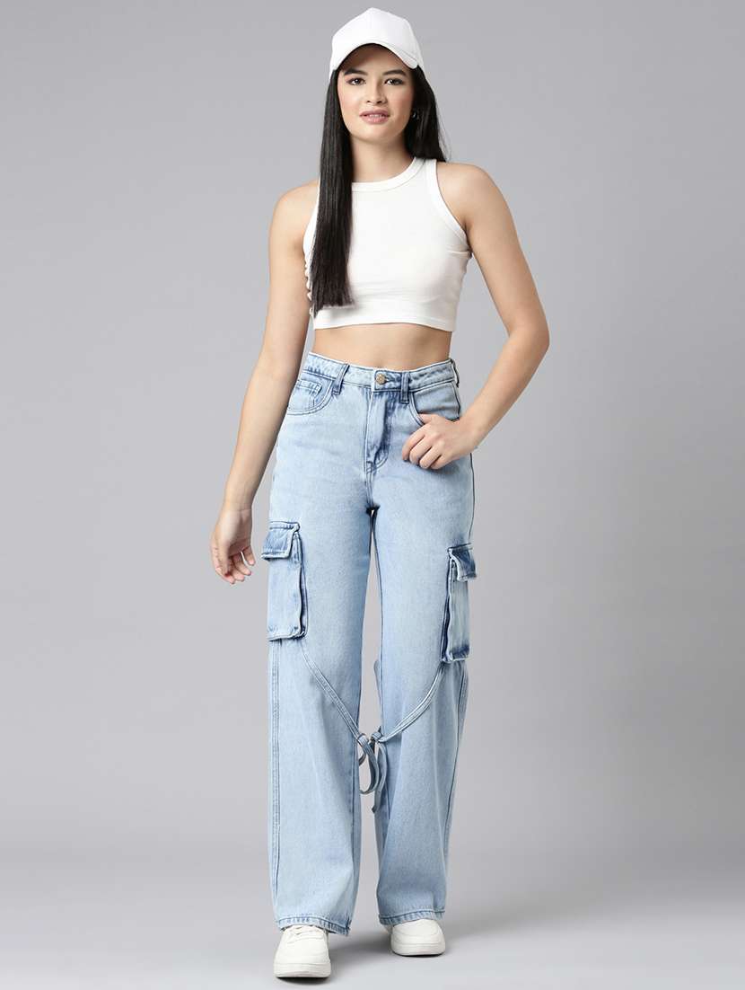 women solid high rise relaxed fit cargo - 21991874 - Standard Image - 4
