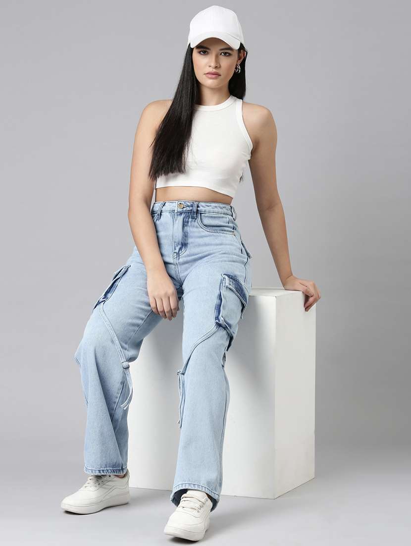 women solid high rise relaxed fit cargo - 21991874 - Standard Image - 6
