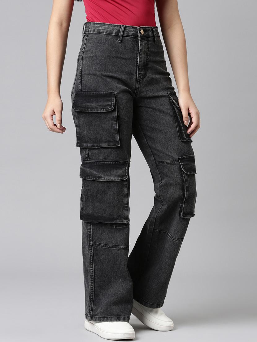 women solid high rise relaxed fit cargo - 21991875 - Standard Image - 1
