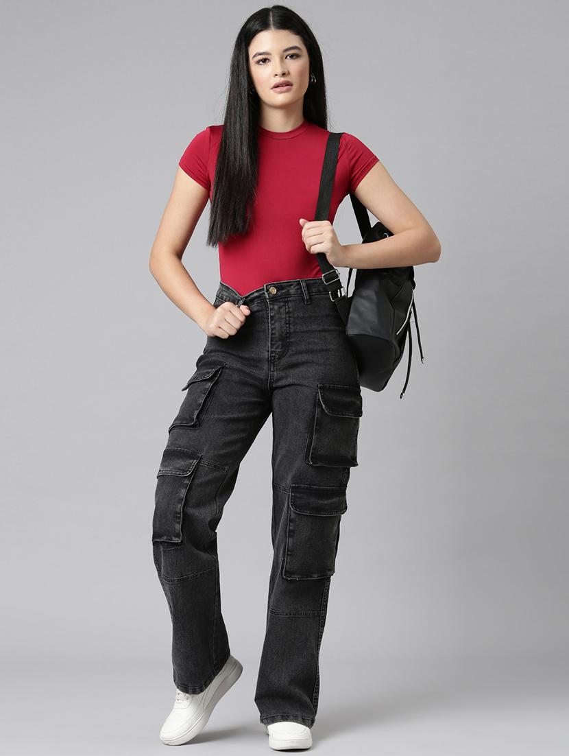 women solid high rise relaxed fit cargo - 21991875 - Standard Image - 6