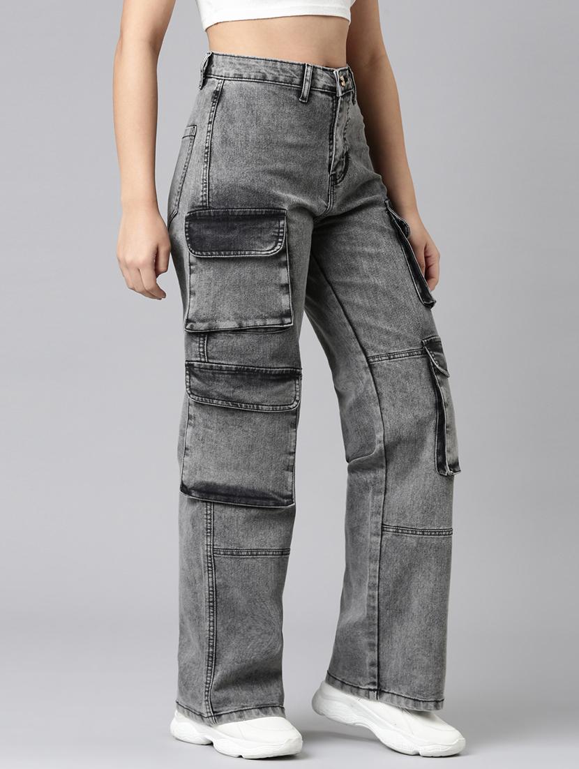 women solid high rise relaxed fit cargo - 21991876 - Standard Image - 1