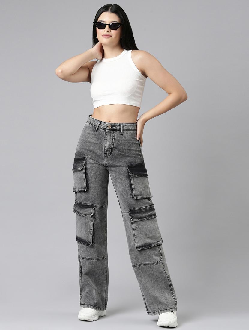 women solid high rise relaxed fit cargo - 21991876 - Standard Image - 4