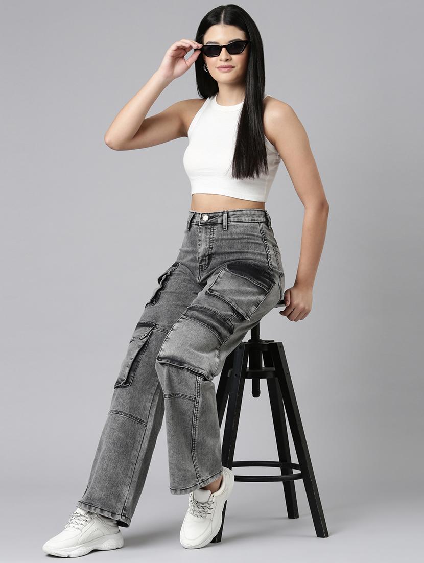 women solid high rise relaxed fit cargo - 21991876 - Standard Image - 6