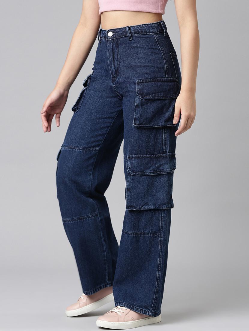 women solid high rise relaxed fit cargo - 21991877 - Standard Image - 1