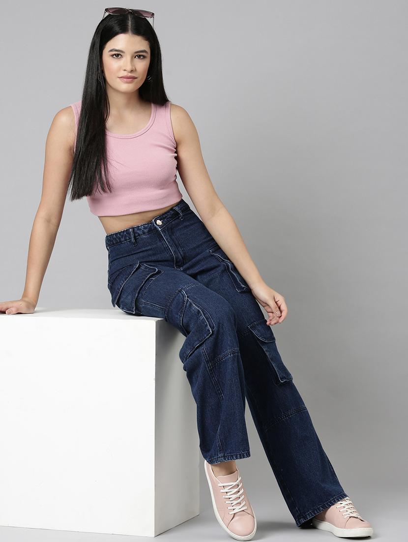 women solid high rise relaxed fit cargo - 21991877 - Standard Image - 4