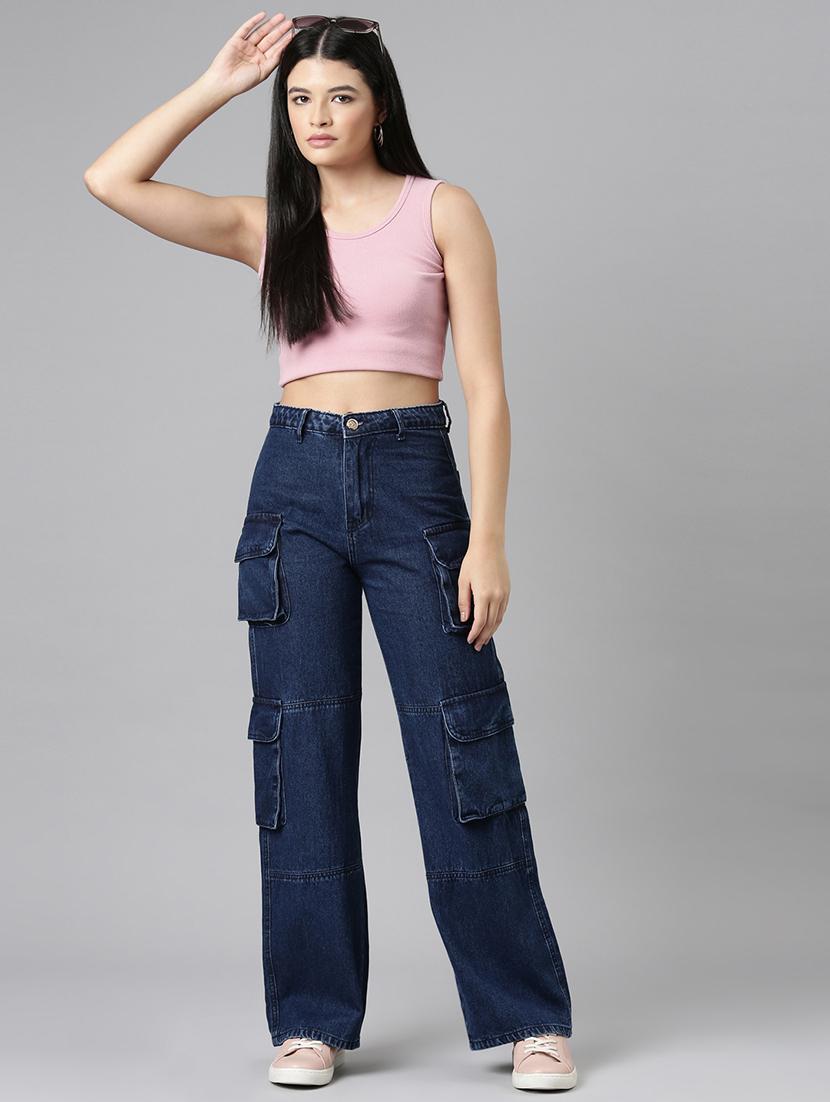 women solid high rise relaxed fit cargo - 21991877 - Standard Image - 6