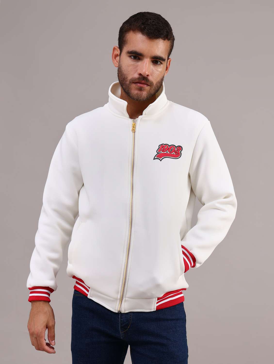 men solid stand collar long sleeve casual jacket - 21992098 -  Standard Image - 1