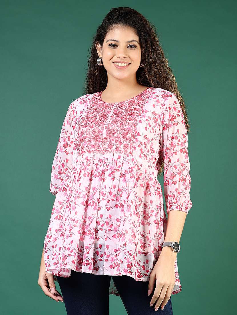 women printed three quarter sleeve kurti - 21992102 -  Standard Image - 1