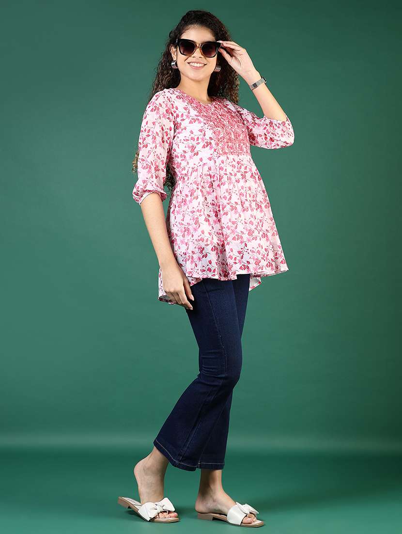 women printed three quarter sleeve kurti - 21992102 -  Standard Image - 4
