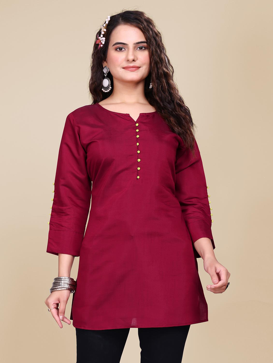 women solid three quarter sleeve straight kurti - 21992217 - Standard Image - 1