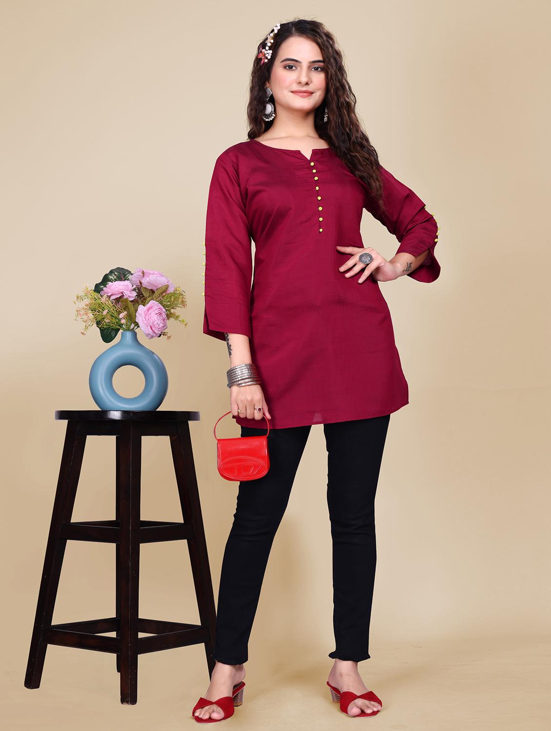 women solid three quarter sleeve straight kurti - 21992217 - Standard Image - 4