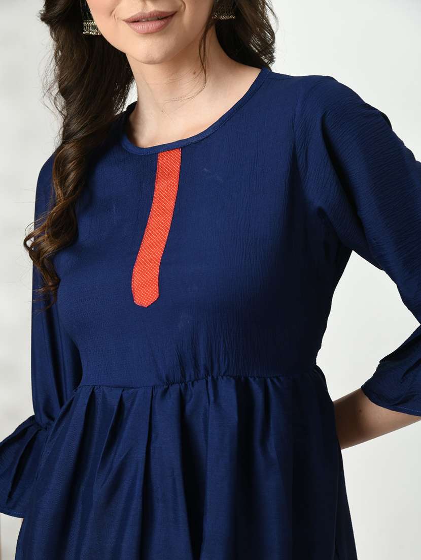 women color blocked bell sleeve tiered kurti - 21992219 -  Standard Image - 4