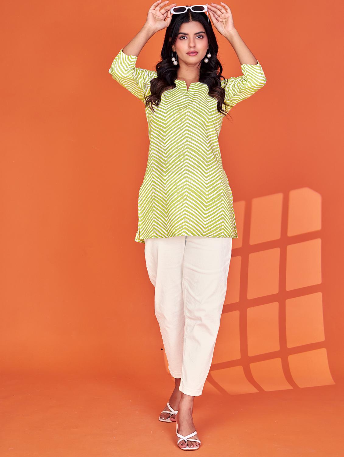 women chevron print three quarter sleeve straight kurti - 21992222 - Standard Image - 4
