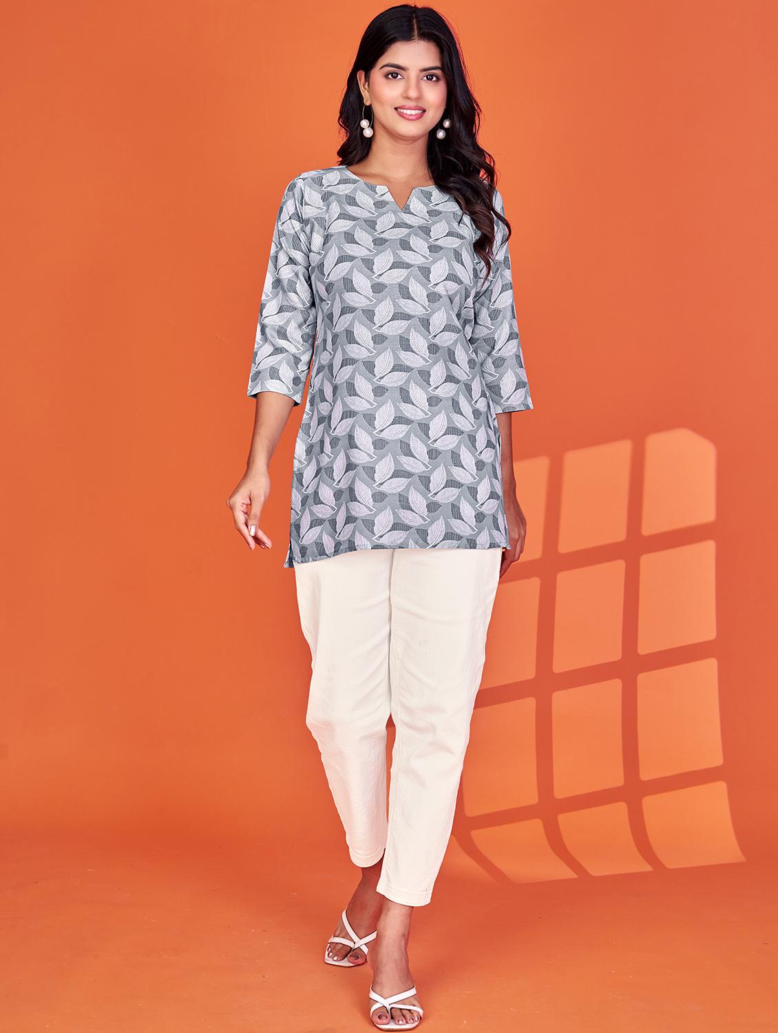 women printed three quarter sleeve straight kurti - 21992225 -  Standard Image - 1
