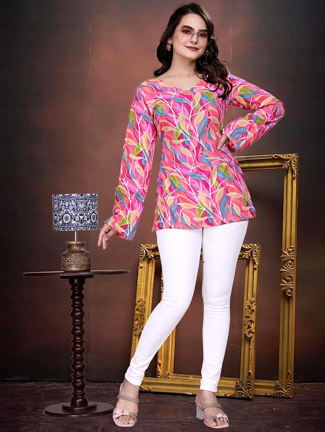women printed bell sleeve straight kurti - 21992226 - Standard Image - 4