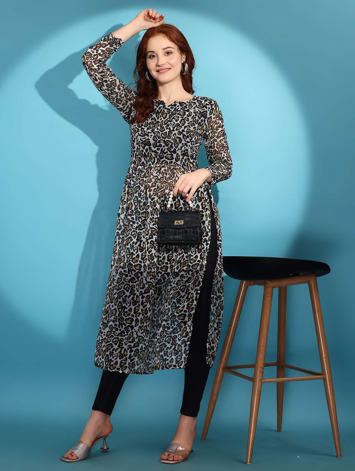 women animal prin long sleeve side slit kurta - 21992366 -  Zoom Image - 0