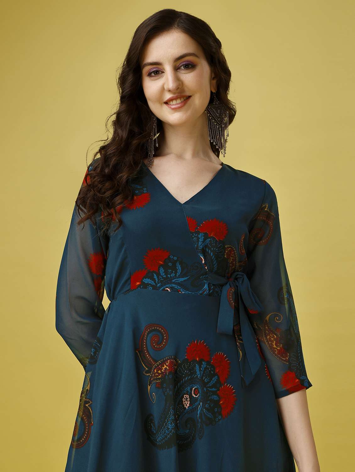 women teal floral print fit and flare maxi dress - 21992382 -  Standard Image - 4