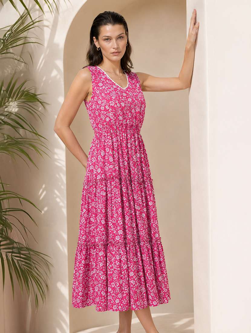 women floral print sleeveless tiered dress - 21992385 -  Standard Image - 1