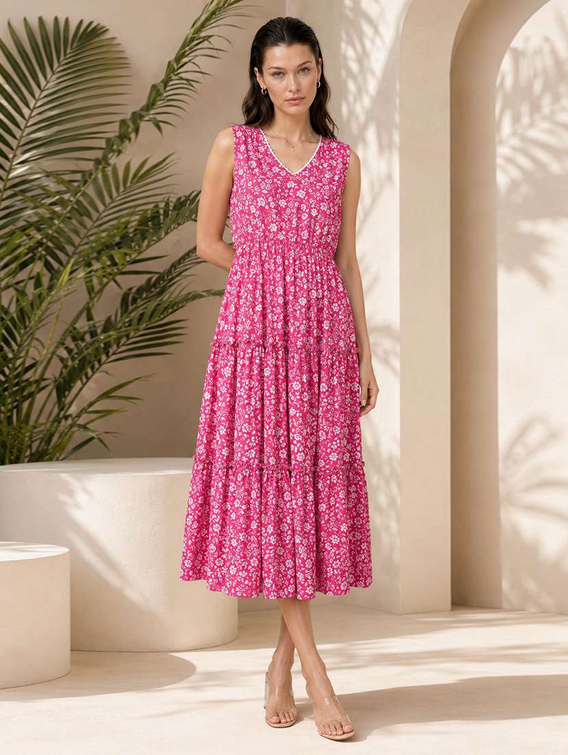 women floral print sleeveless tiered dress - 21992385 -  Standard Image - 4