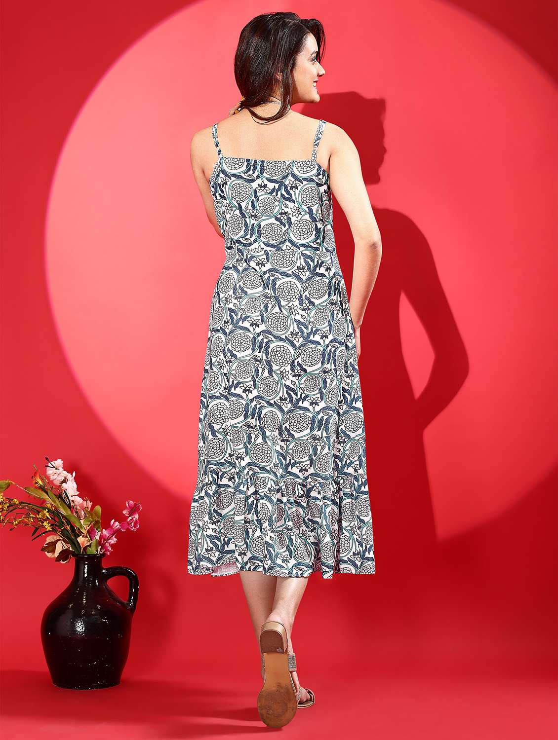 women printed shoulder strap tiered dress - 21992387 -  Standard Image - 4