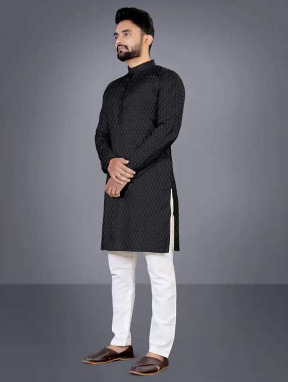 men self design mandarin neck long kurta - 21992388 -  Standard Image - 1