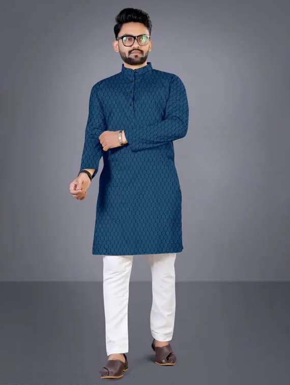 men self design mandarin neck long kurta
