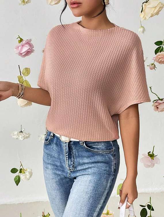 women solid batwing sleeve relaxed fit knitted top - 21992393 -  Standard Image - 1