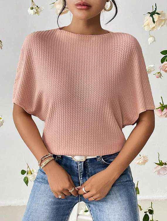 women solid batwing sleeve relaxed fit knitted top - 21992393 -  Standard Image - 4