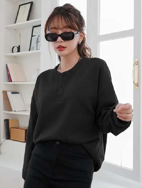 women solid long sleeve loose fit winter top