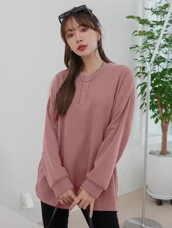 women solid long sleeve loose fit winter top - 21992407 - Standard Image - 1