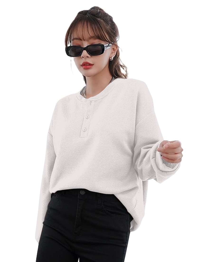 women solid long sleeve loose fit winter top - 21992409 -  Standard Image - 1