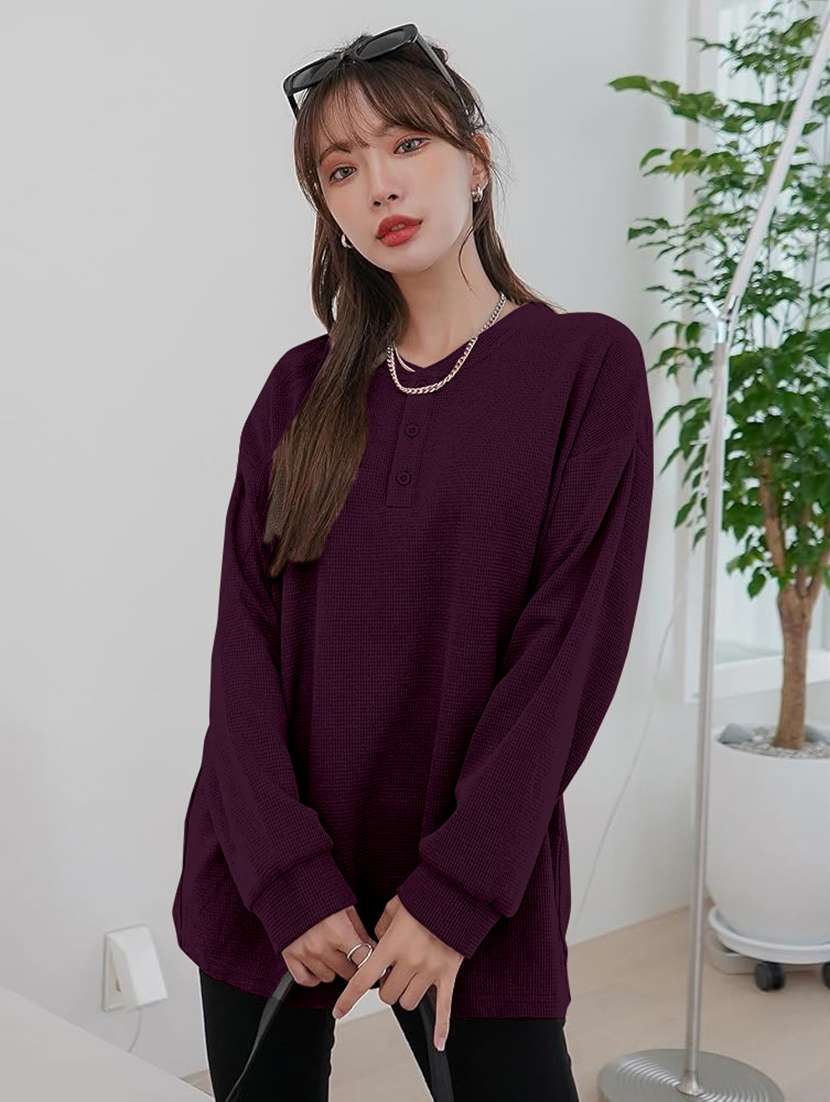 women solid long sleeve loose fit winter top - 21992410 - Zoom Image - 0