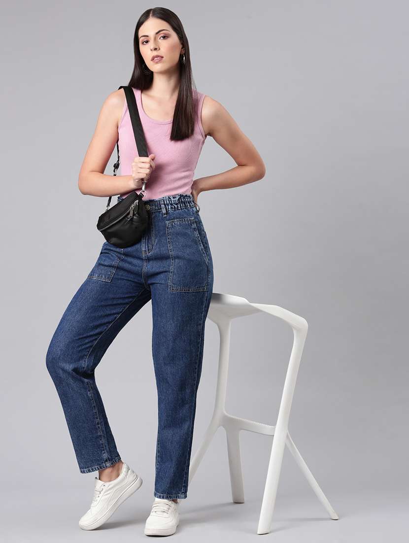 women solid high rise straight fit jean - 21992420 -  Standard Image - 1