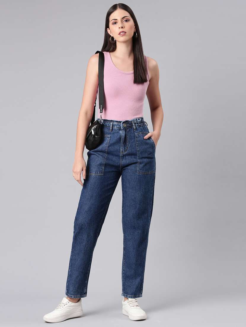 women solid high rise straight fit jean - 21992420 -  Standard Image - 4