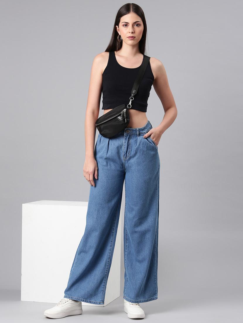 women solid mid rise wide leg jean - 21992421 - Standard Image - 1