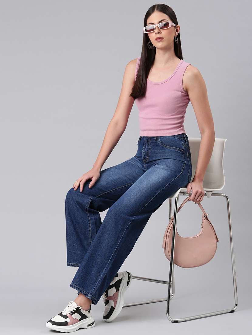 women washed high rise wide leg jean - 21992427 -  Standard Image - 1