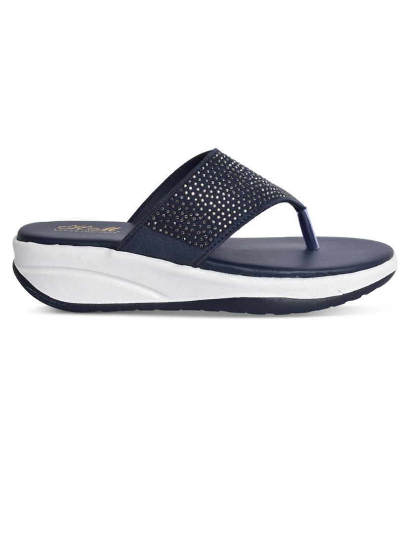 women navy blue solid slip on wedge - 21992431 -  Standard Image - 1