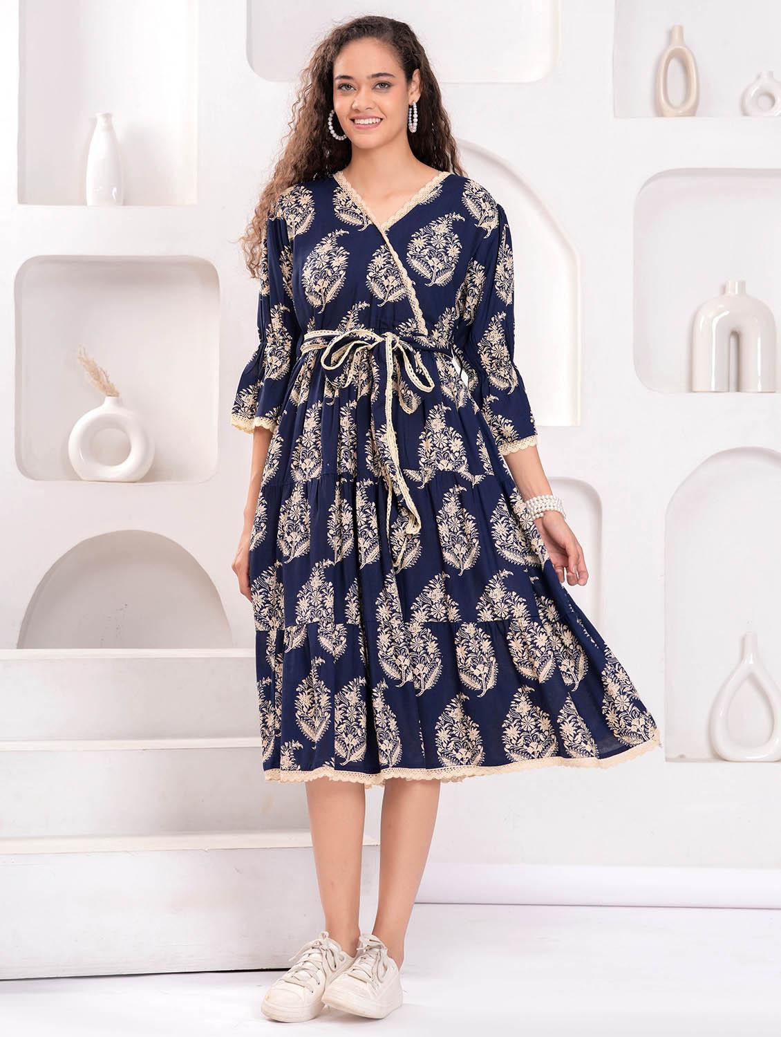 women printed bell sleeve tiered dress - 21992444 - Zoom Image - 0