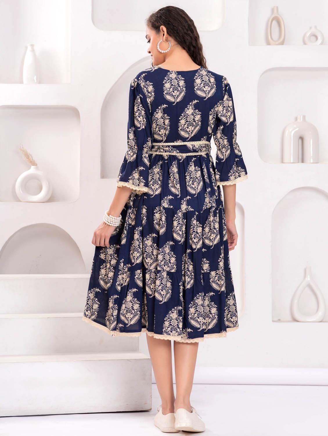 women printed bell sleeve tiered dress - 21992444 - Standard Image - 4