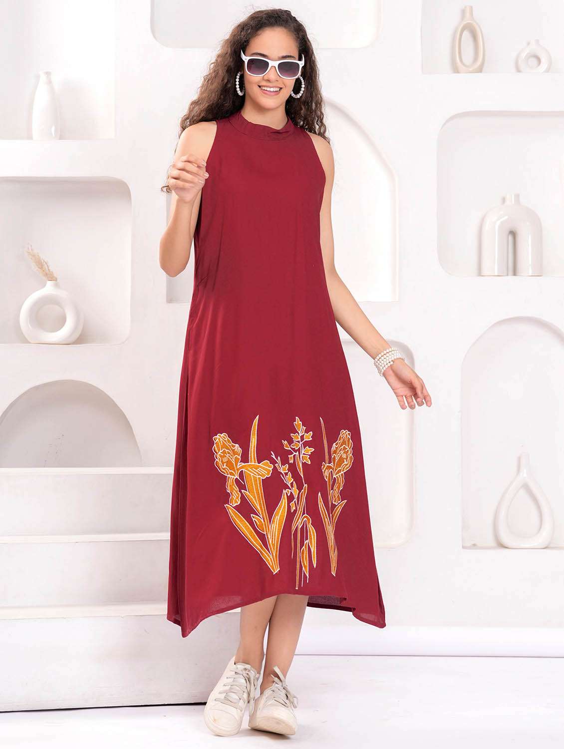 women printed halter neck sleeveless a-line dress