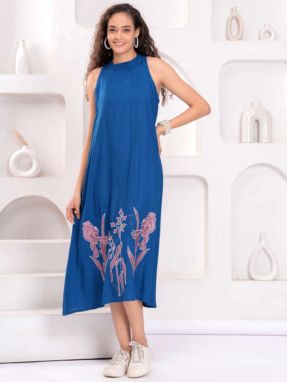women printed halter neck sleeveless a-line dress - 21992455 - Standard Image - 4
