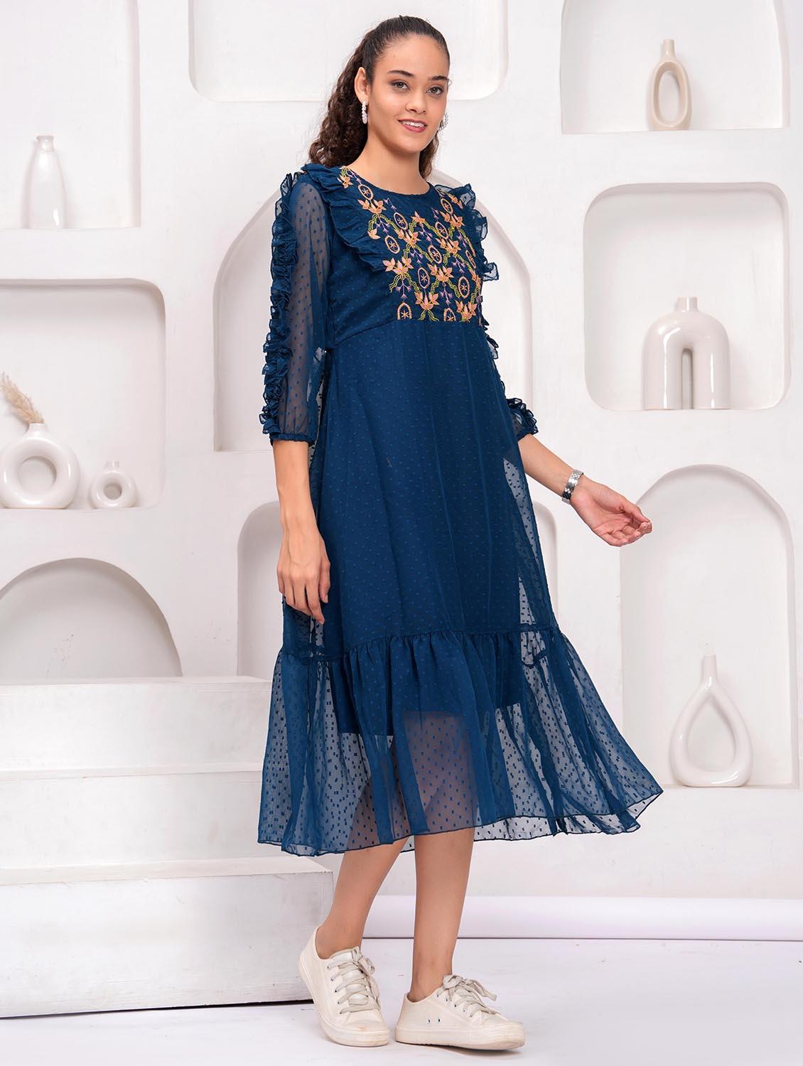women embroidered round neck tiered dress - 21992458 -  Standard Image - 1
