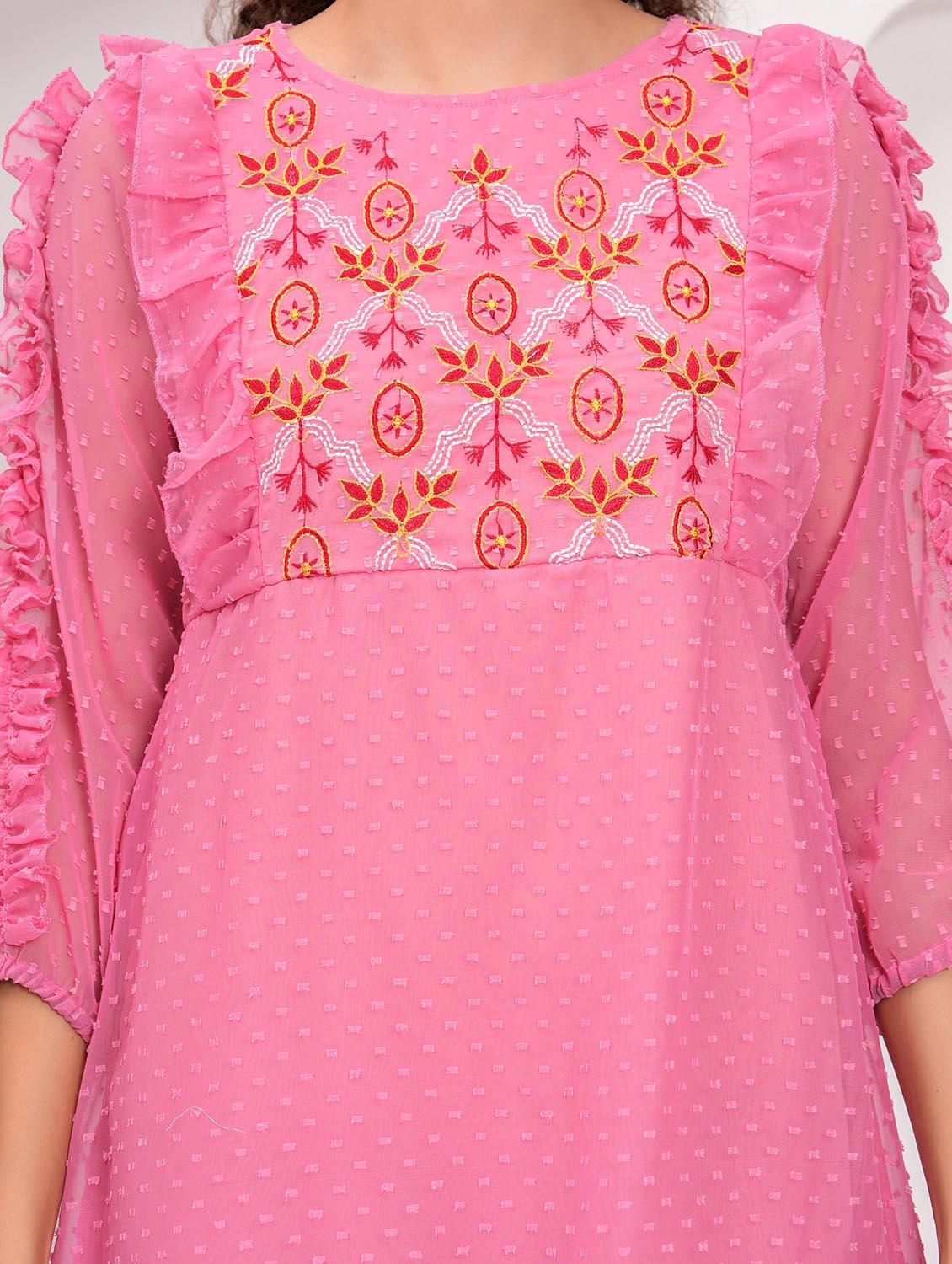 women embroidered round neck tiered dress - 21992459 - Standard Image - 4