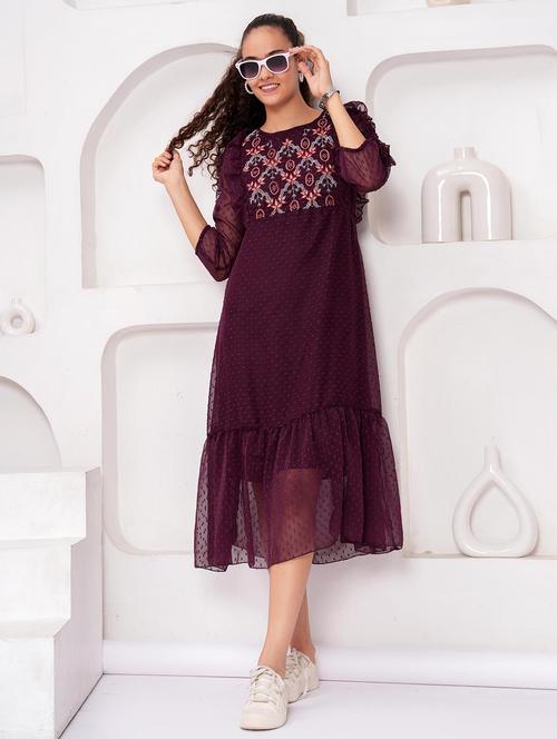 women embroidered round neck tiered dress - 21992460 -  Standard Image - 0