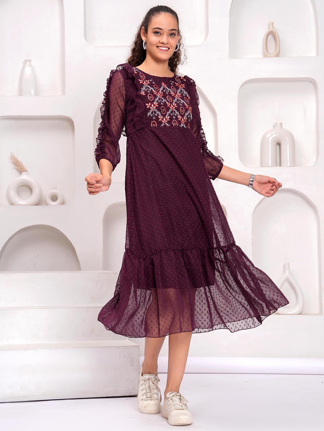 women embroidered round neck tiered dress - 21992460 -  Standard Image - 1