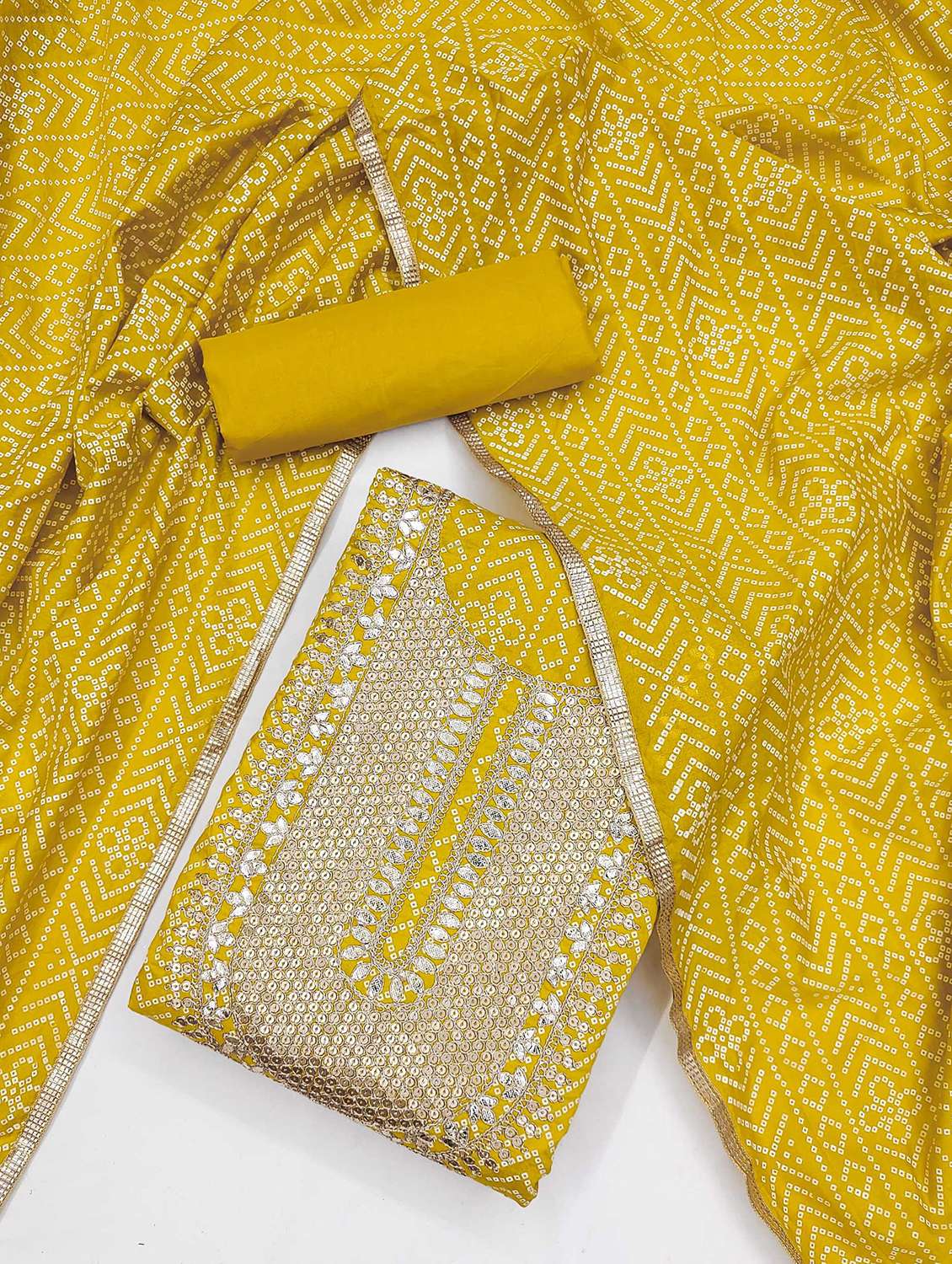 women bandhani printed embroidered unstitched suit set - 21992468 -  Standard Image - 1