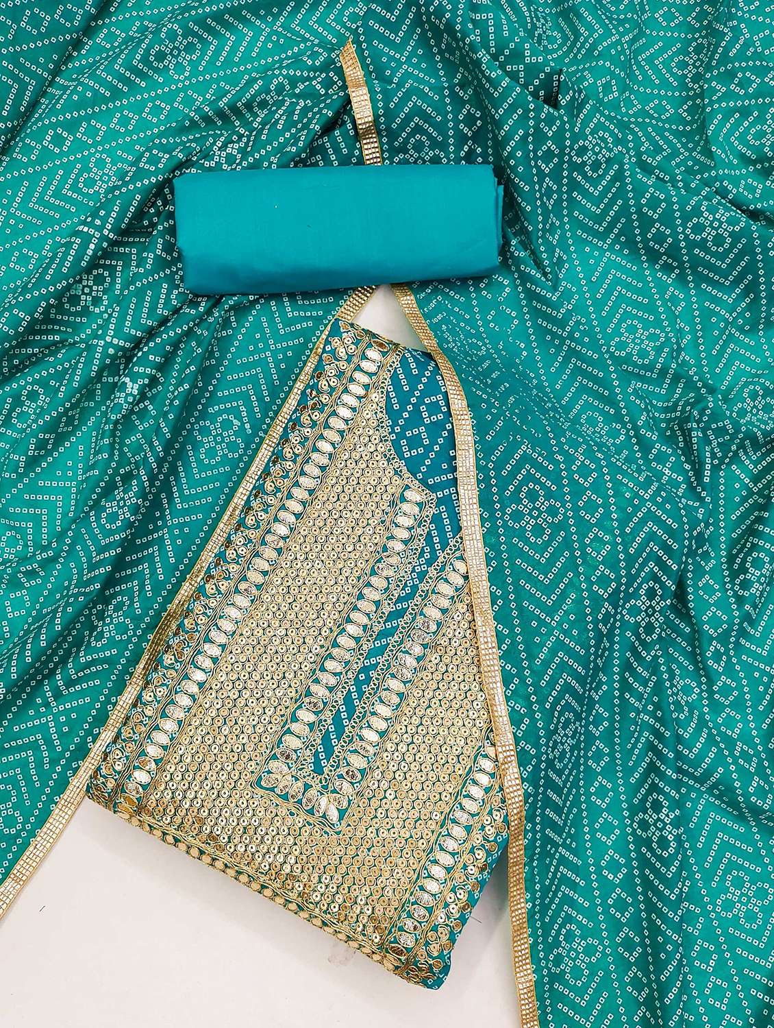 women bandhani printed embroidered unstitched suit set - 21992471 -  Standard Image - 1