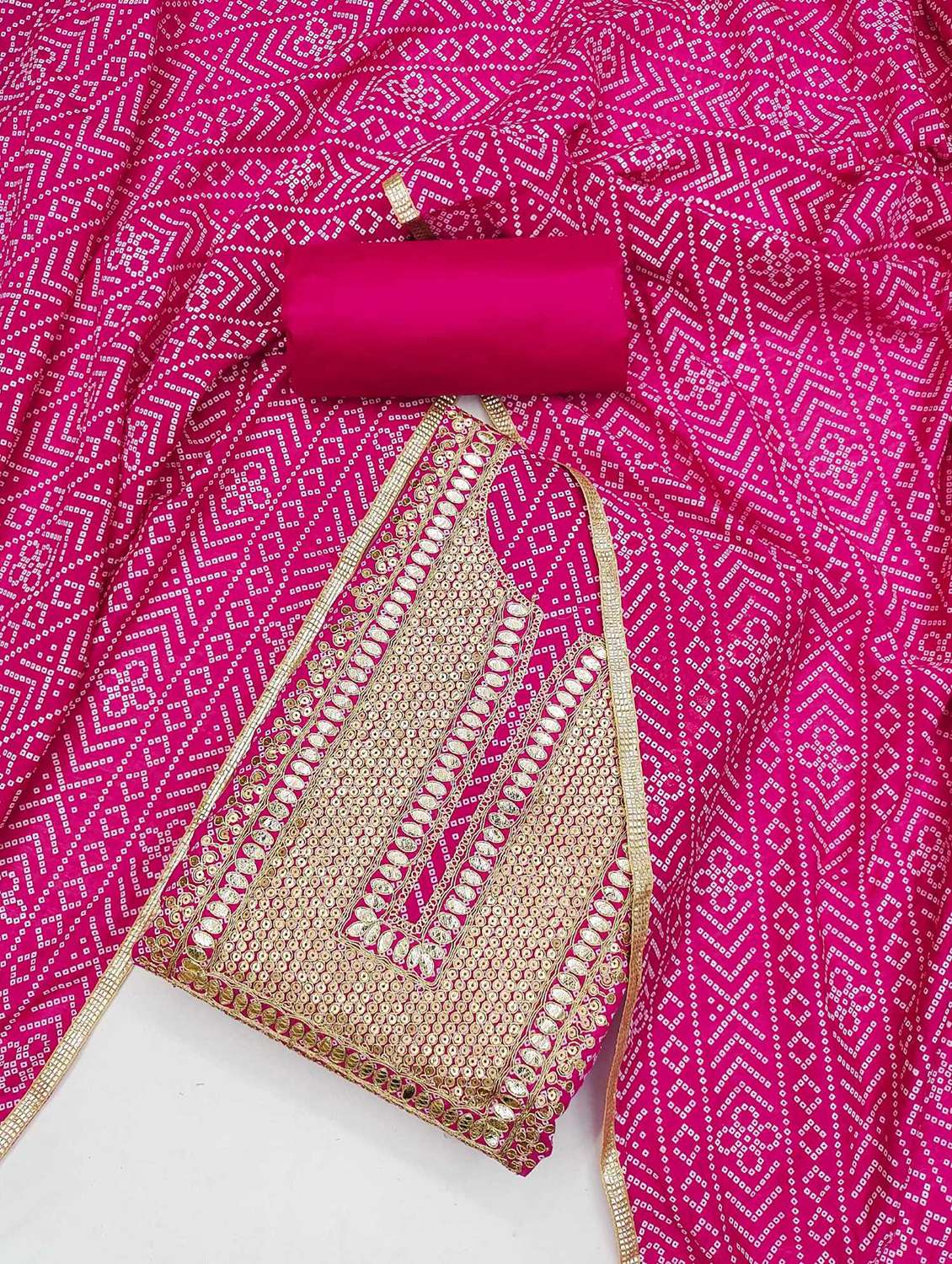 women bandhani printed embroidered unstitched suit set - 21992473 -  Standard Image - 1