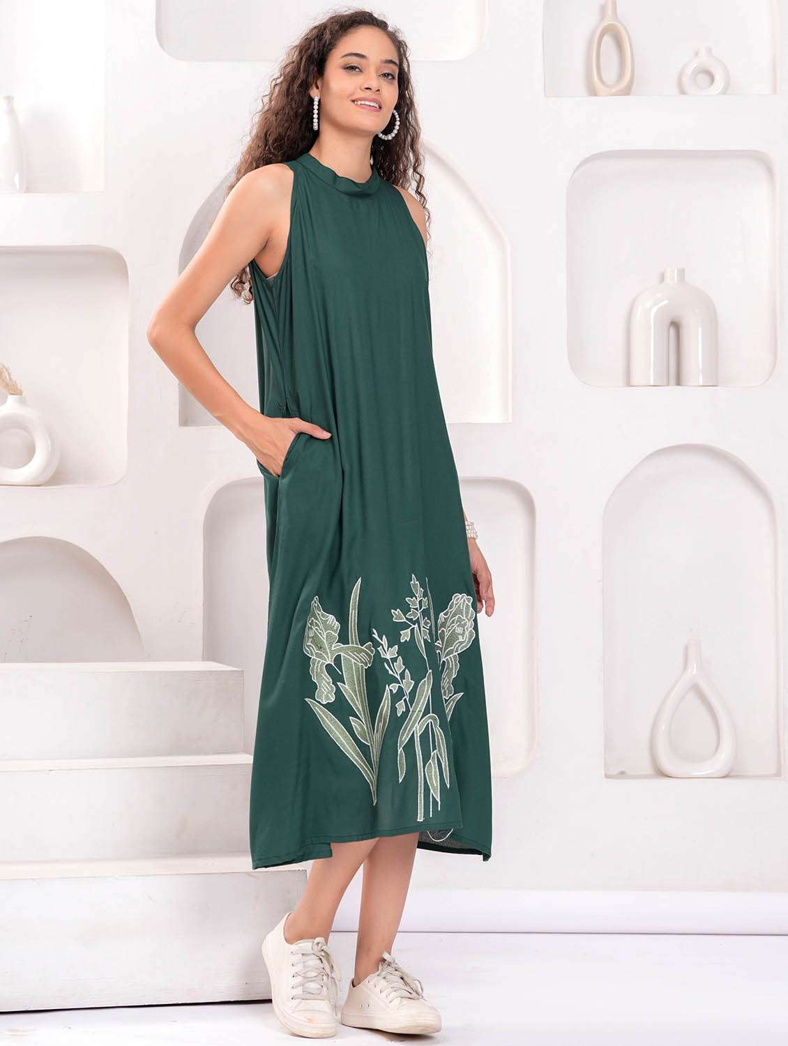 women printed halter neck sleeveless a-line dress - 21992491 - Standard Image - 1