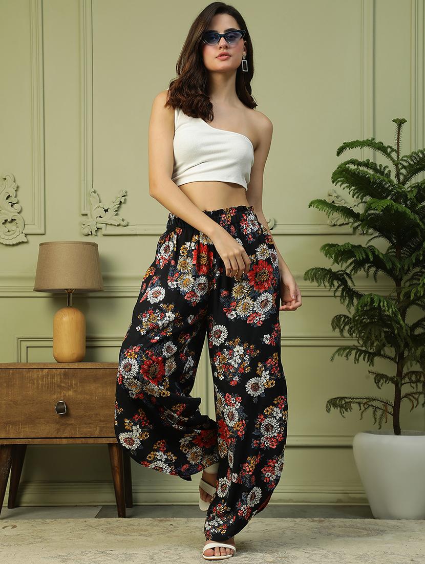women floral print high rise flared palazzo - 21992508 - Standard Image - 4